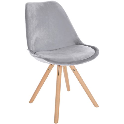 Chaise De Salle à Manger X1 Style Scandinave En Velours Gris Clair Pieds En Bois Clair 10_0001465