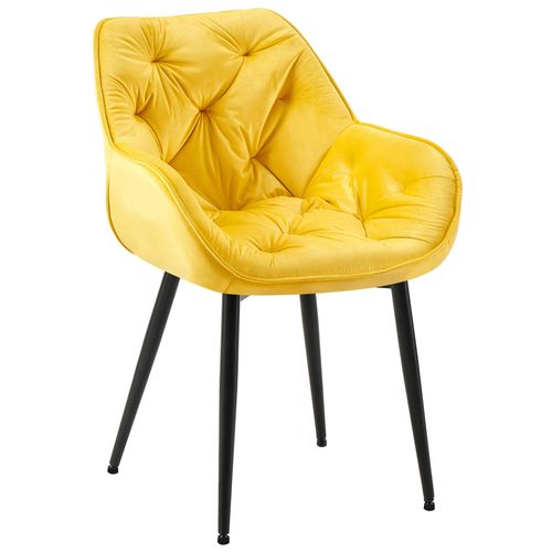 Chaise De Salle à Manger X1 Design Et Moderne Assise En Velours Jaune Et Pieds En Métal Noir 10_00