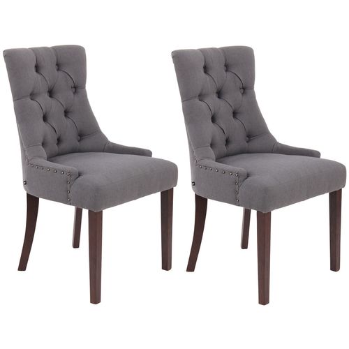 Lot De 2 Chaises De Salle à Manger Avec Boutons Décoratives Assise En Tissu Gris Foncé Pieds Foncé