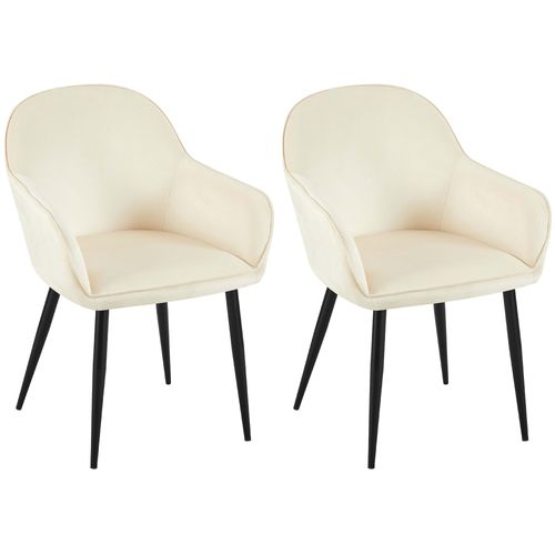 Set De 2 Chaises De Salle à Manger Dossier Arrondis Avec Accoudoirs En Velours Crème 10_0001527