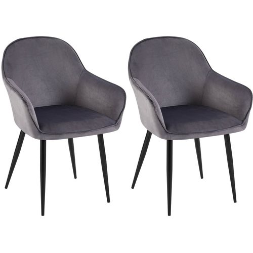 Set De 2 Chaises De Salle à Manger Dossier Arrondis Avec Accoudoirs En Velours Gris Foncé 10_00015