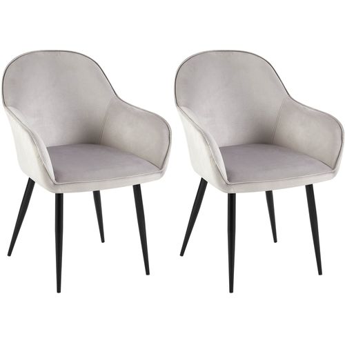 Set De 2 Chaises De Salle à Manger Dossier Arrondis Avec Accoudoirs En Velours Gris 10_0001529