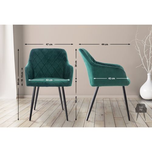 Lot De 2 Chaises De Salle à Manger Coutures En Losanges Style Retro Chic En Tissu Velours Vert