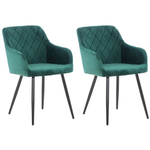 Lot De 2 Chaises De Salle à Manger Coutures En Losanges Style Retro Chic En Tissu Velours Vert
