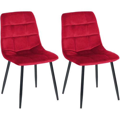 Lot De 2 Chaises De Salle à Manger Coutures Décoratives En Tissu Velours Rouge Et Pieds En Métal N