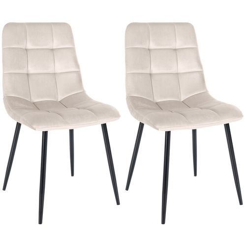 Lot De 2 Chaises De Salle à Manger Coutures Décoratives Carrées En Velours Crème Et Pieds En Métal