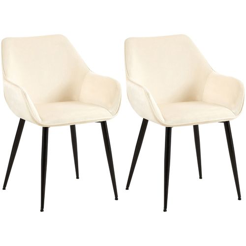 Lot De 2 Chaises De Salle à Manger Design Moderne En Velours Crème Et Pieds Métal Noir 10_0001584