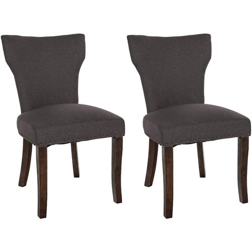 Lot De 2 Chaises De Salle à Manger Boutons Décoratifs En Tissu Gris Foncé Et Pieds En Bois Marron
