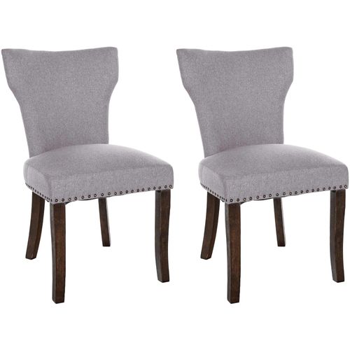 Lot De 2 Chaises De Salle à Manger Boutons Décoratifs En Tissu Gris Et Pieds En Bois Marron Foncé