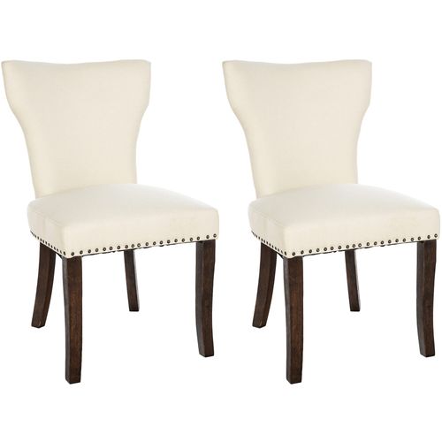 Lot De 2 Chaises De Salle à Manger Boutons Décoratifs En Tissu Crème Et Pieds En Bois Marron Foncé