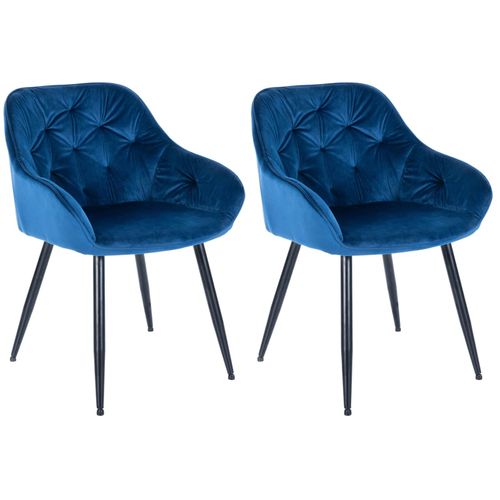 Lot De 2 Chaises De Salle à Manger Design Et Moderne Assise En Velours Bleu Et Pieds En Métal Noir