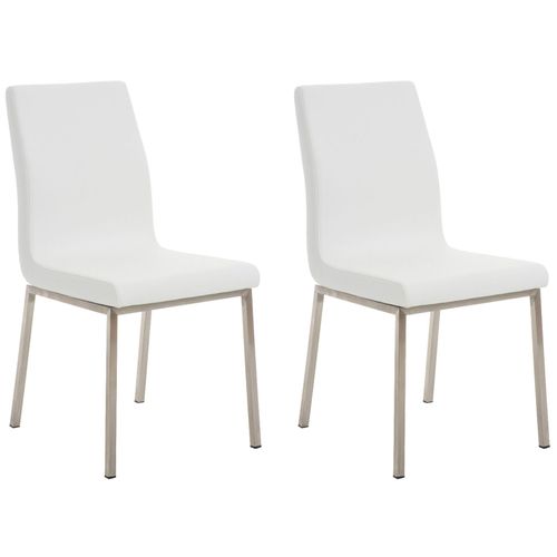 Lot De 2 Chaises De Salle à Manger Style Épuré En Pvc Blanc Et Acier Inoxydable 10_0001609