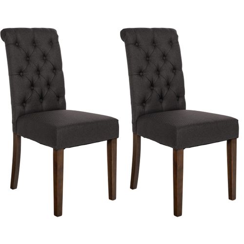 Lot De 2 Chaises De Salle à Manger Design Classique Bouton Décoratif Assise En Tissu Gris Foncé 10