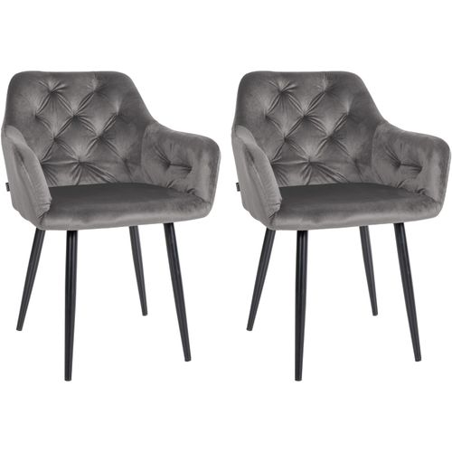 Set De 2 Chaises De Salle à Manger Design Moderne Couture Capitonné Assise En Velours Gris Foncé 1