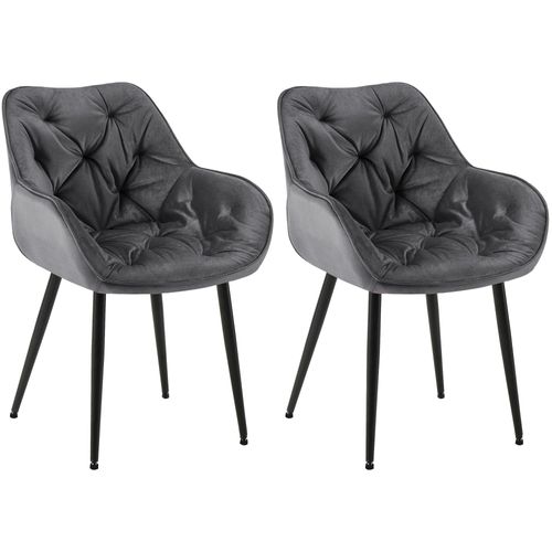Lot De 2 Chaises De Salle à Manger Design Et Moderne Assise En Velours Gris Foncé Et Pieds En Méta