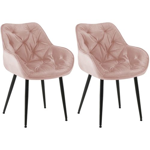 Lot De 2 Chaises De Salle à Manger Coutures Décoratives En Velours Rose Et Pieds En Métal Noir 10_