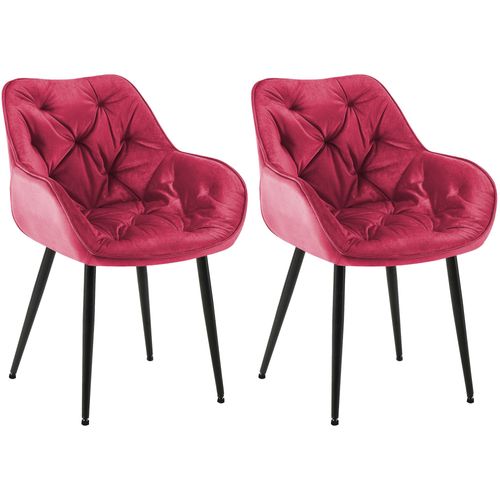 Lot De 2 Chaises De Salle à Manger Design Et Moderne Assise En Velours Rouge Et Pieds En Métal