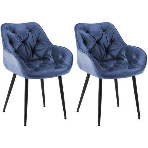 Lot De 2 Chaises De Salle à Manger Coutures Décoratives En Velours Bleu Et Pieds En Métal Noir 0_0