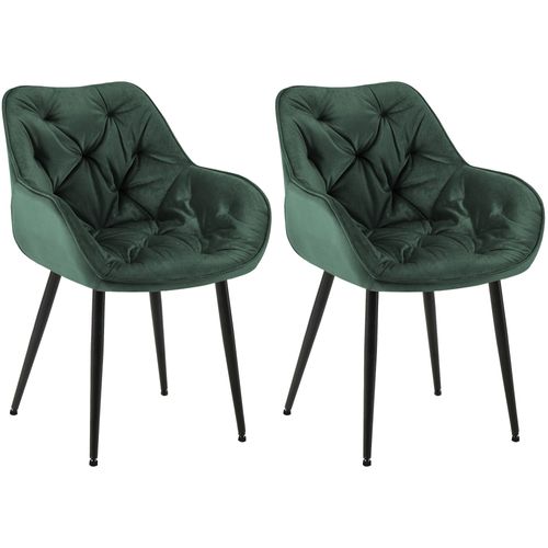 Lot De 2 Chaises De Salle à Manger Coutures Décoratives En Velours Vert Et Pieds En Métal Noir 10_