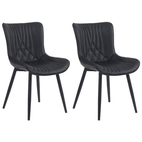 Lot De 2 Chaises De Salle à Manger Coutures Décoratives En Pvc Noir Et Pieds En Métal Noir 10_0001