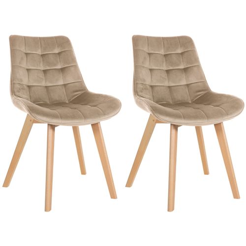 Lot De 2 Chaises De Salle à Manger En Tissu Velours Marron Clair Et Pieds En Bois Clair 10_0001679