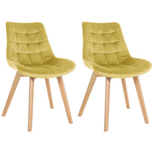 Lot De 2 Chaises De Salle à Manger Design Scandinave Coutures Carrées En Velours Jaune Pieds En Bo