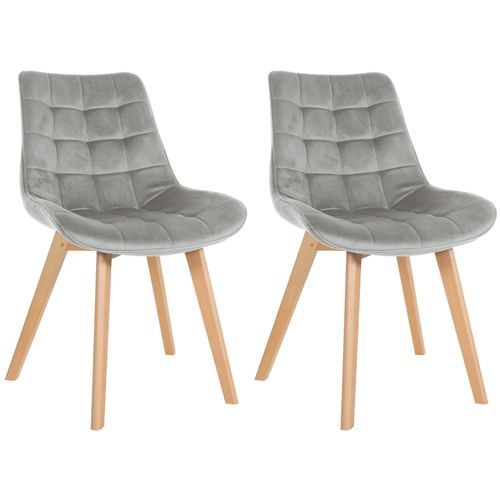 Lot De 2 Chaises De Salle à Manger Design Scandinave Coutures Carrées En Velours Gris Pieds En Boi
