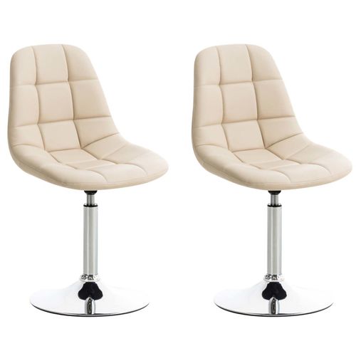 Lot De 2 Chaises De Salle à Manger Lounge Pivotante En Pvc Crème Et Pieds Trompette Métal Chromé 1