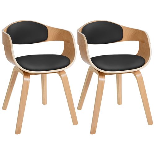 Lot De 2 Chaises De Salle à Manger Bureau Design Retro En Pvc Noir Structure En Bois Clair 10_0001