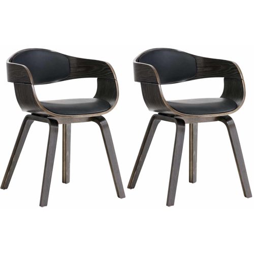 Lot De 2 Chaises De Salle à Manger Bureau Design Retro En Pvc Noir Structure En Bois Gris 10_00017