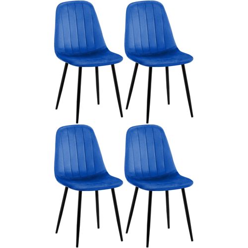 Set De 4 Chaises De Salle à Manger Coutures Décoratives Verticales En Tissu Bleu Et Pieds Métal No