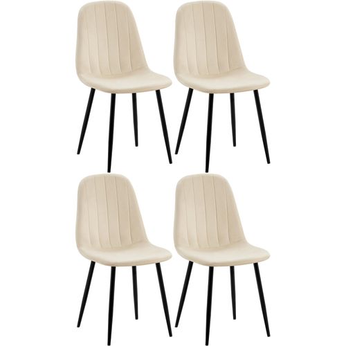 Set De 4 Chaises De Salle à Manger Coutures Décoratives Verticales Assise En Velours Crème Pieds E