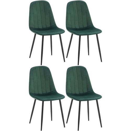 Set De 4 Chaises De Salle à Manger Coutures Décoratives Verticales En Tissu Vert Et Pieds Métal No