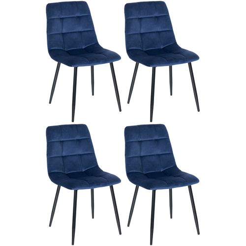 Lot De 4 Chaises De Salle à Manger Coutures Décoratives Carrées En Velours Bleu Et Métal Noir 10_0