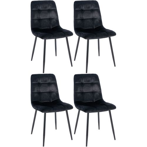 Lot De 4 Chaises De Salle à Manger Coutures Décoratives Carrées En Tissu Velours Noir Pieds Métal