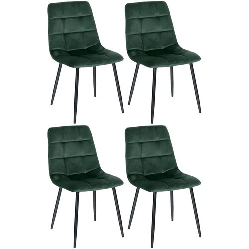 Lot De 4 Chaises De Salle à Manger Coutures Décoratives Carrées En Tissu Velours Vert Et Pieds En