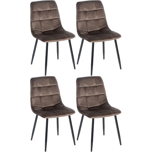 Lot De 4 Chaises De Salle à Manger Style Moderne Et Confortable En Tissu Velours Maron Et Métal No