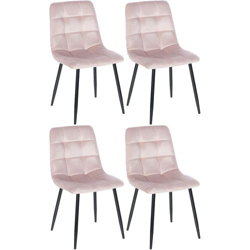 Lot De 4 Chaises De Salle à Manger Coutures Décoratives Carrées En Tissu Velours Rose Et Métal Noi