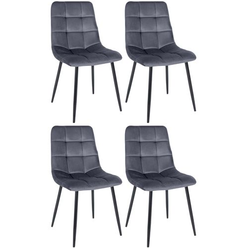 Lot De 4 Chaises De Salle à Manger Style Moderne Et Confortable En Tissu Velours Gris Foncé Et Mét