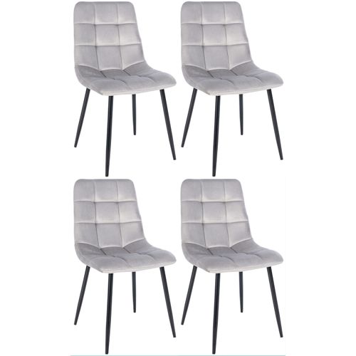 Lot De 4 Chaises De Salle à Manger Style Moderne Et Confortable En Tissu Velours Gris Et Métal Noi