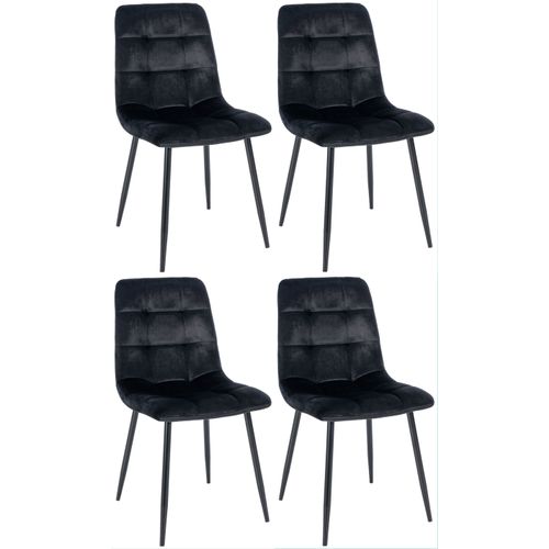 Lot De 4 Chaises De Salle à Manger Coutures Décoratives Carrées En Velours Noir Et Pieds En Métal