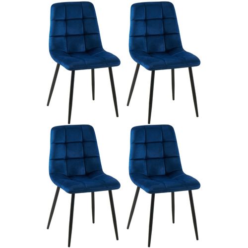 Lot De 4 Chaises De Salle à Manger Coutures Forme Carrées En Tissu Velours Bleu Foncé Pieds En Mét