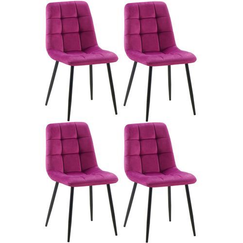 Lot De 4 Chaises De Salle à Manger Coutures Forme Carrées En Tissu Velours Violet Pieds En Métal N