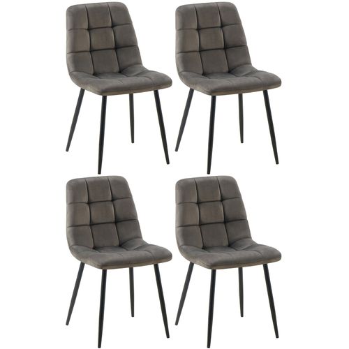 Lot De 4 Chaises De Salle à Manger Coutures Forme Carrées En Tissu Velours Anthracite Pieds En Mét