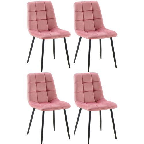 Lot De 4 Chaises De Salle à Manger Coutures Forme Carrées En Tissu Velours Rose Pieds En Métal Noi
