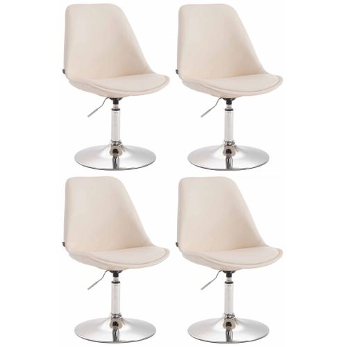 Lot De 4 Chaises De Salle à Manger Pivotante Hauteur Réglable En Pvc Crème Et Pieds Métal Chromé 1