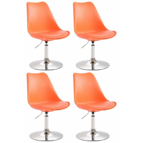 Lot De 4 Chaises De Salle à Manger Pivontante Hauteur Réglable En Plastique Orange Et Pied Trompet