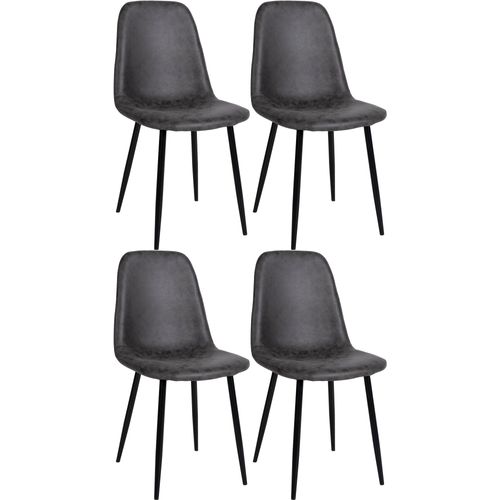 Lot De 4 Chaises De Salle à Manger Design Moderne Avec Pieds En Métal Noir Assise Pvc Gris Foncé 1