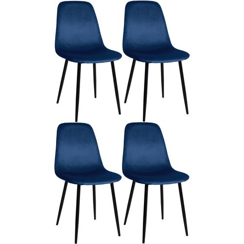 Lot De 4 Chaises De Salle à Manger Design Moderne En Tissu Velours Bleu Pieds En Métal Noir 10_000