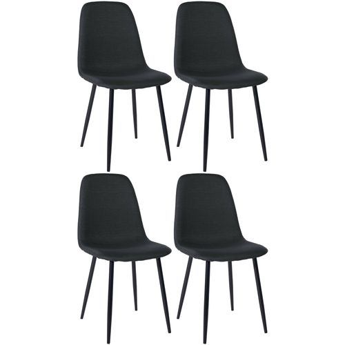Lot De 4 Chaises De Salle à Manger Design Simple Avec Pieds En Métal Noir Assise En Tissu Noir 10_